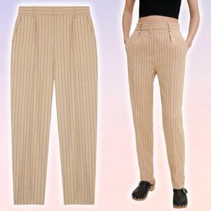 NWT MAJE Fitted High Waisted Linen Blend Striped Trousers XL Beige Black